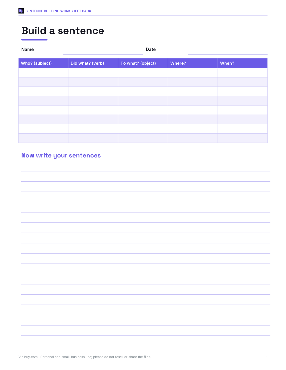 Preview of the first page of Sentence building (PDF/DOCX)