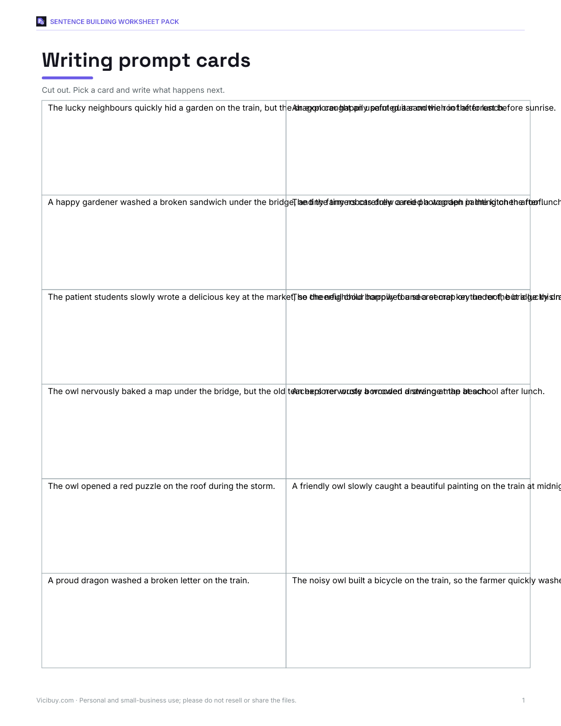 Preview of the first page of Prompt cards (PDF)