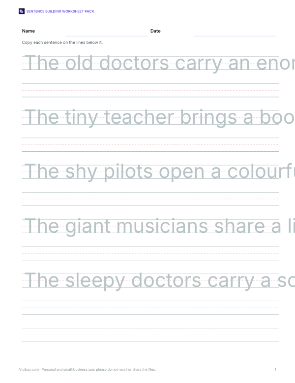 Preview of Printable Sentence Handwriting Pages