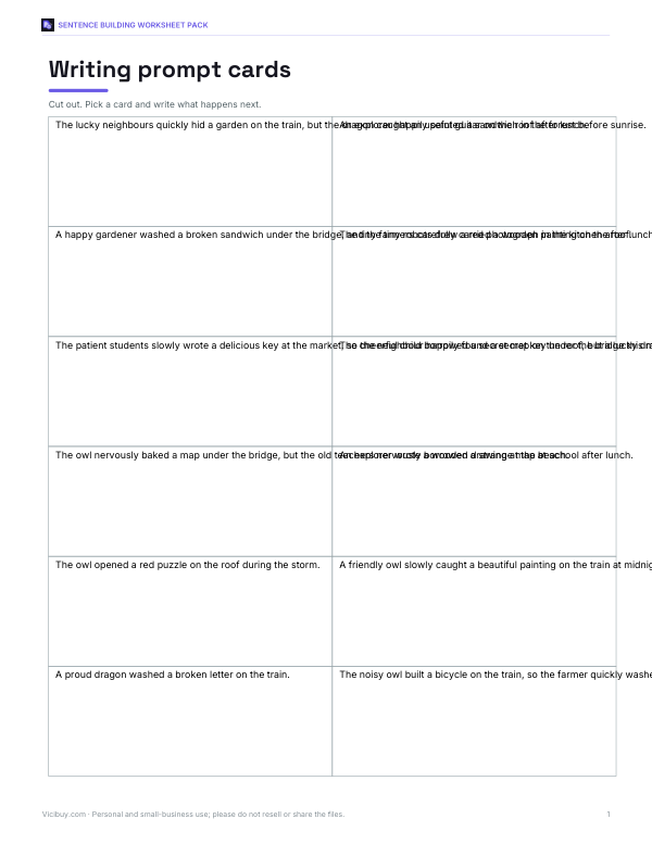 Preview of Printable Sentence Prompt Cards